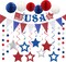 4th of July Patriotic Decorations Set,Red White Blue Honeycomb Ball,Star Hanging Swirl,star Garland